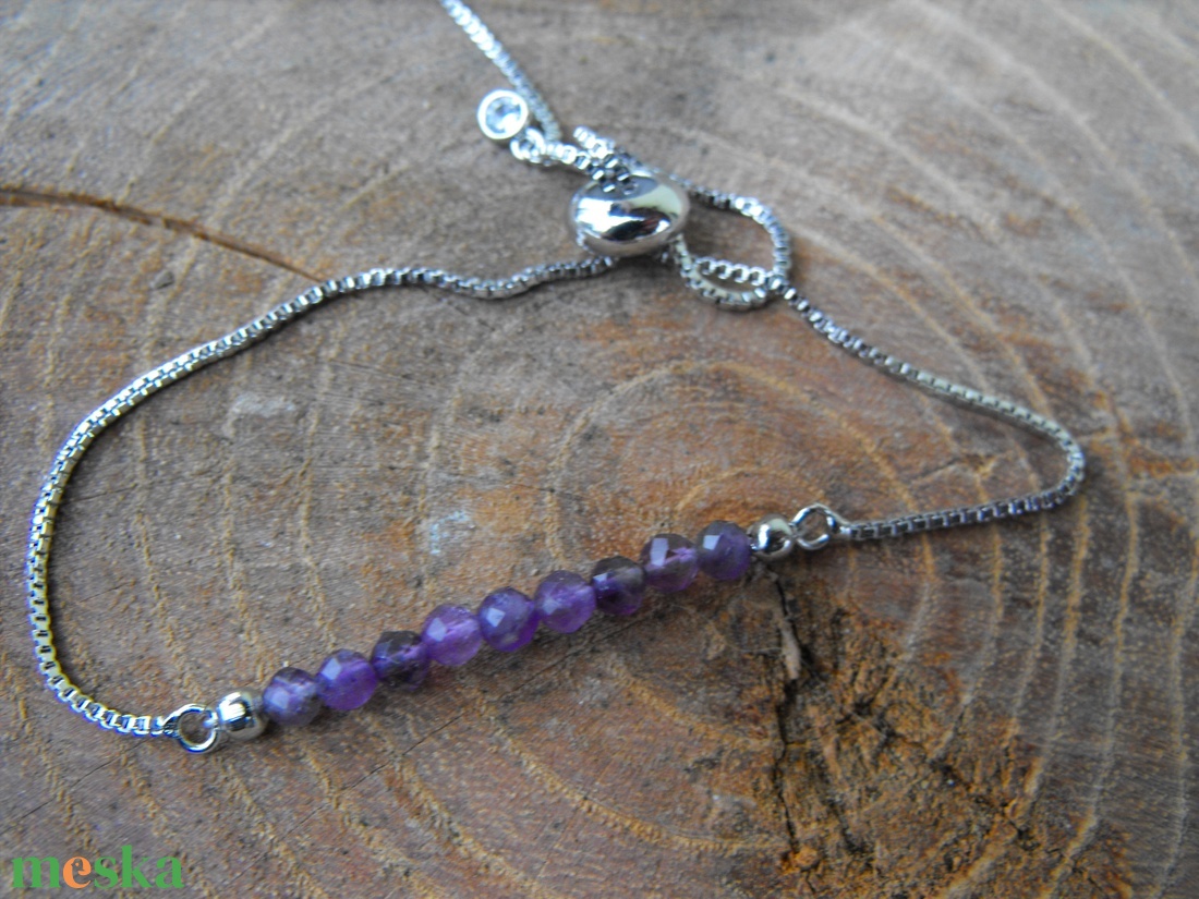 Láncos ametiszt  karkötő, acél szerelékkel - ékszer - karkötő - ásványkarkötő - Meska.hu
