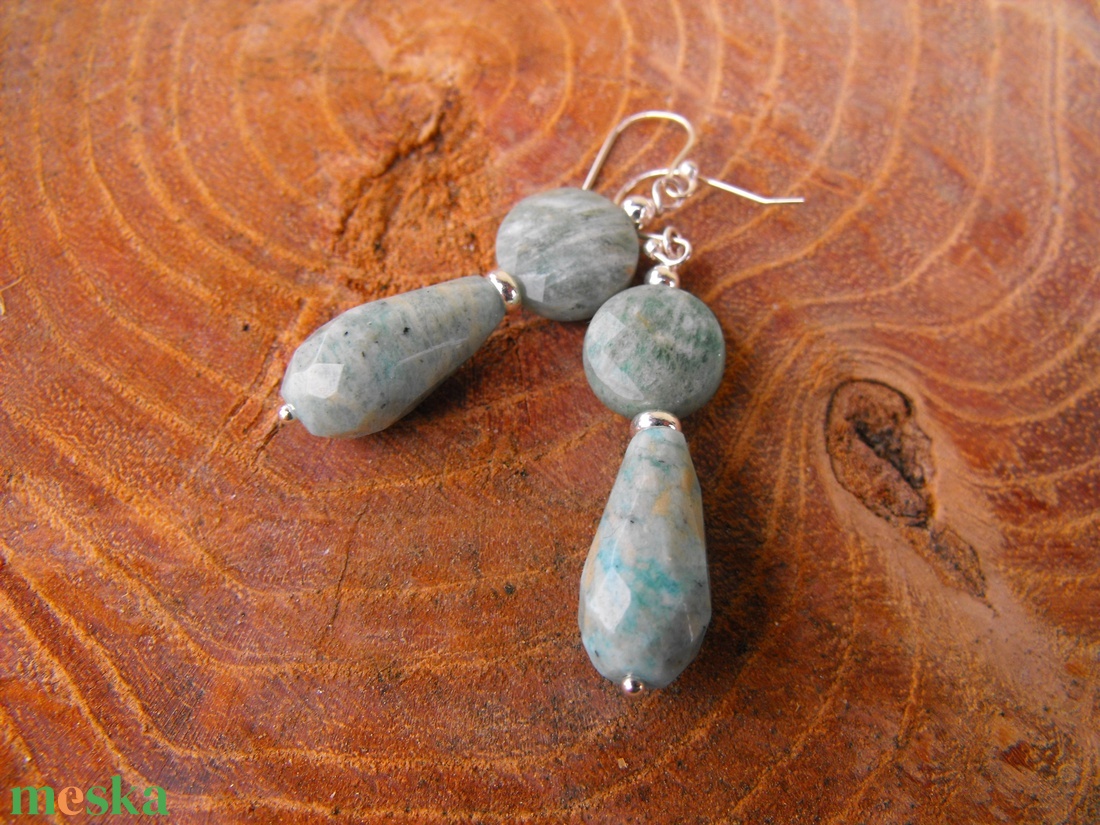 Amazonit ezüst fülbevaló - ékszer - fülbevaló - lógó fülbevaló - Meska.hu