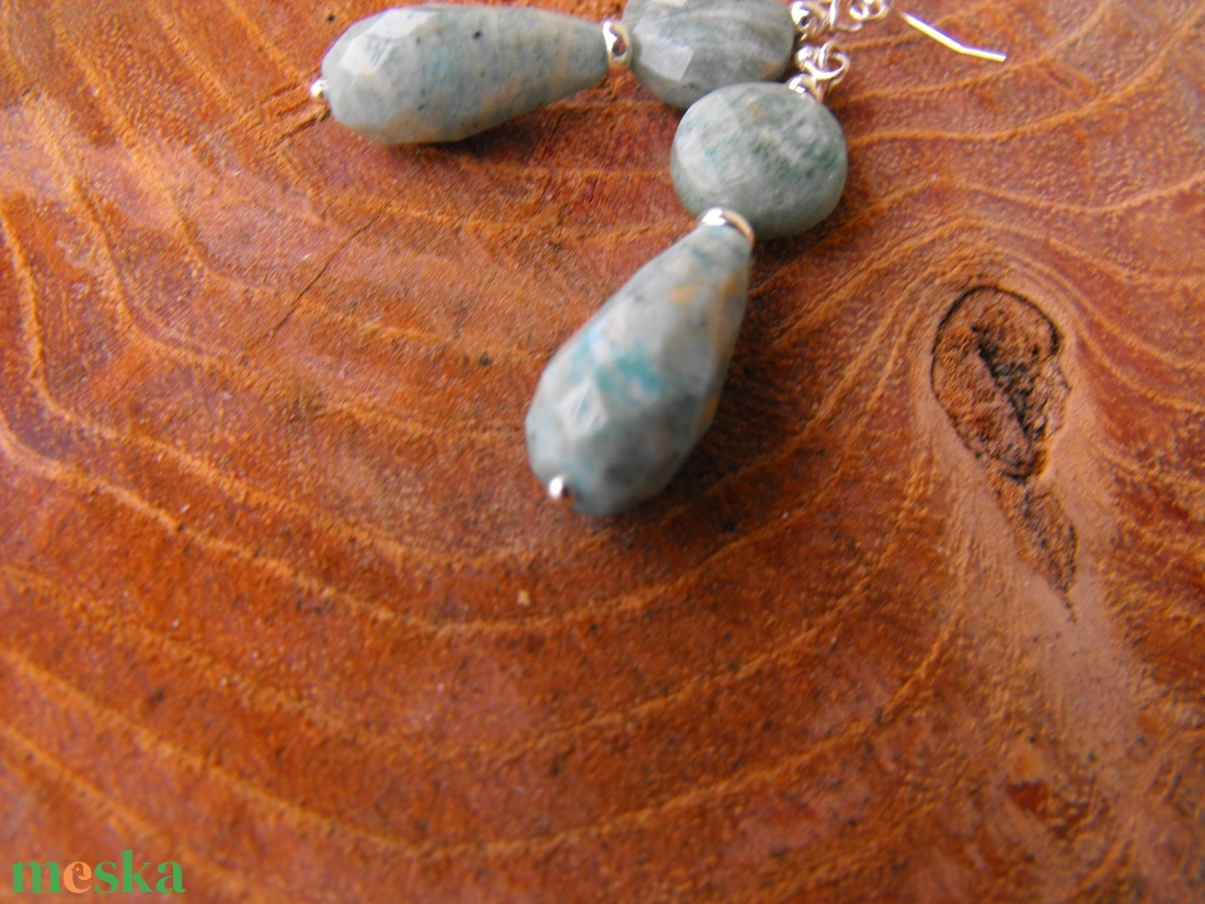 Amazonit ezüst fülbevaló - ékszer - fülbevaló - lógó fülbevaló - Meska.hu