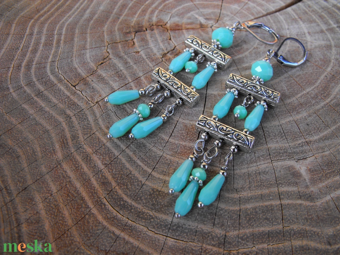 Hosszú menta színű fülbevaló - ékszer - fülbevaló - lógó fülbevaló - Meska.hu