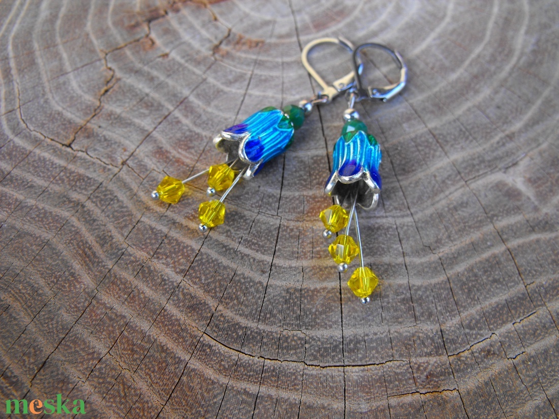 Kék harangvirág fülbevaló - ékszer - fülbevaló - lógó fülbevaló - Meska.hu