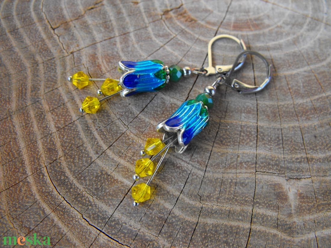 Kék harangvirág fülbevaló - ékszer - fülbevaló - lógó fülbevaló - Meska.hu