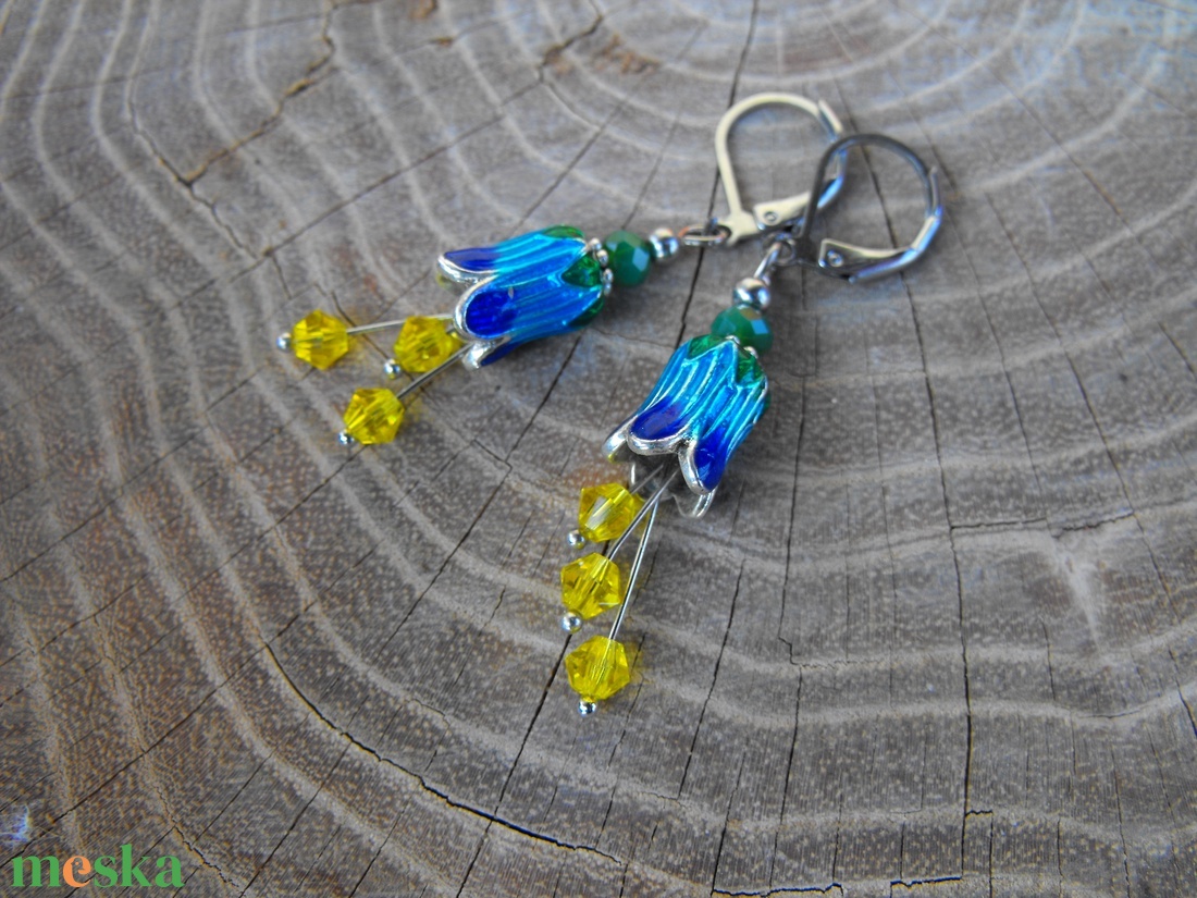 Kék harangvirág fülbevaló - ékszer - fülbevaló - lógó fülbevaló - Meska.hu