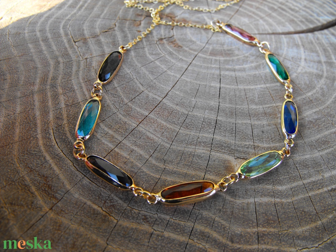 Színes kristály köztesek acél láncon, nyaklánc  - esküvő - ékszer - nyaklánc - Meska.hu