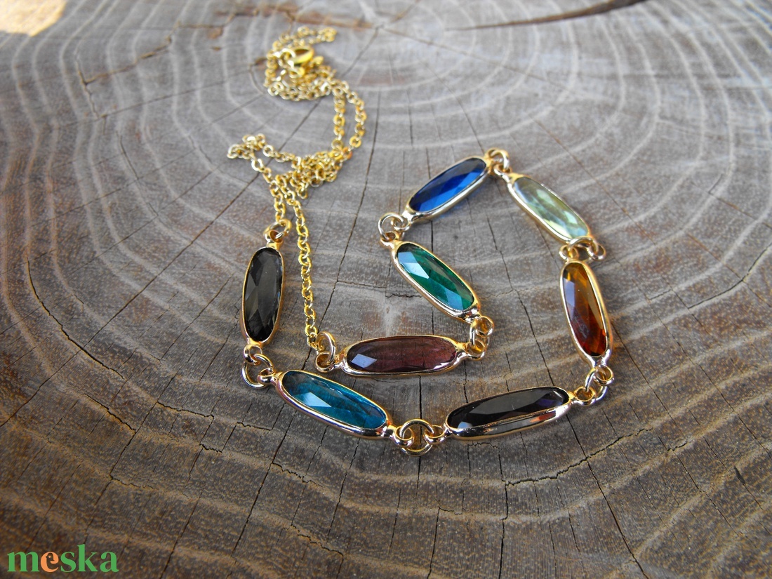 Színes kristály köztesek acél láncon, nyaklánc  - esküvő - ékszer - nyaklánc - Meska.hu