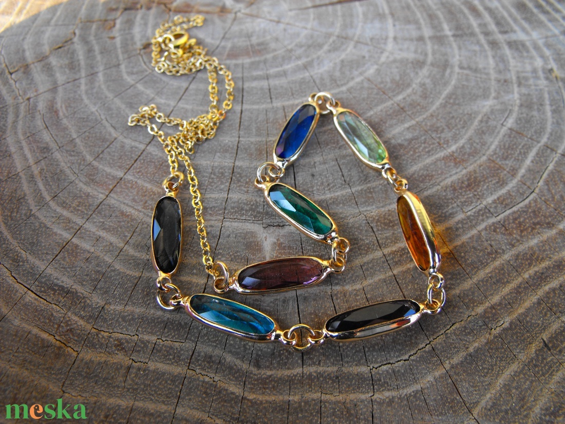 Színes kristály köztesek acél láncon, nyaklánc  - esküvő - ékszer - nyaklánc - Meska.hu