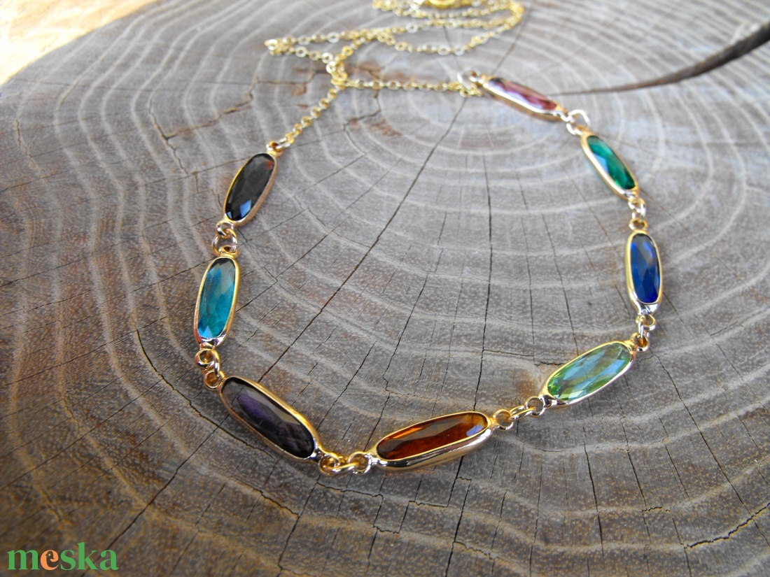 Színes kristály köztesek acél láncon, nyaklánc  - esküvő - ékszer - nyaklánc - Meska.hu