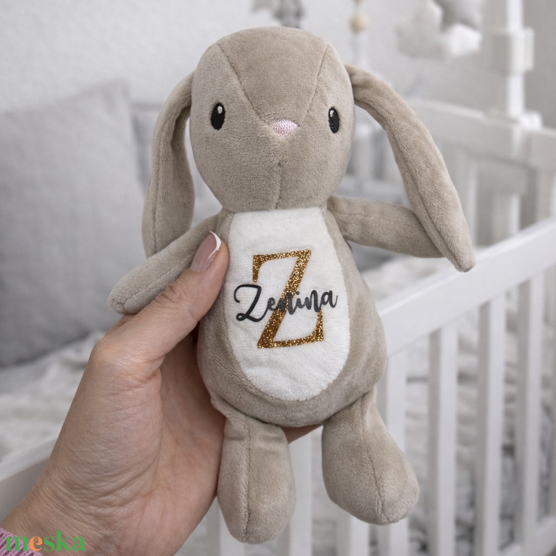 Névre szóló plüss nyuszi - baba - mama - babaszoba dekoráció - babanév dekoráció - Meska.hu