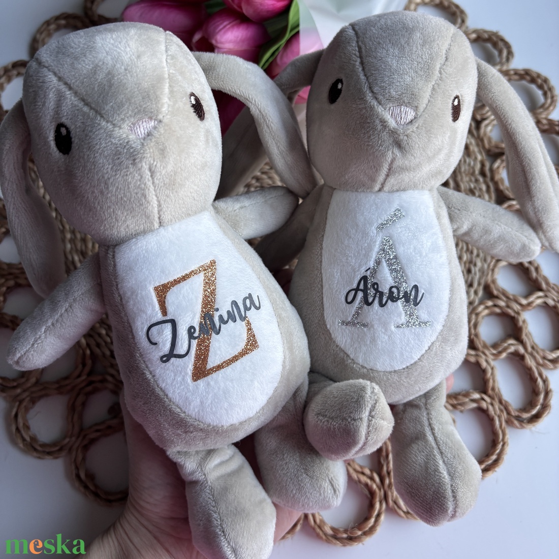 Névre szóló plüss nyuszi - baba - mama - babaszoba dekoráció - babanév dekoráció - Meska.hu