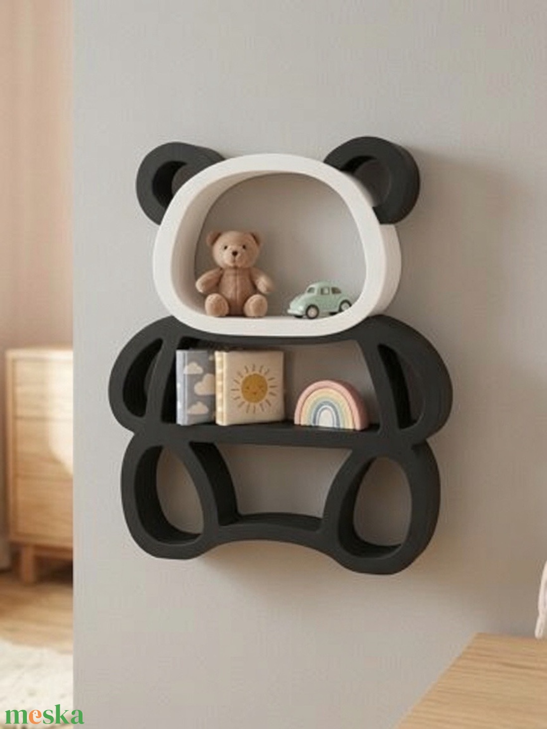Aranyos panda polc � gyerekszobai játék- és dekor tároló - baba - mama - babaszobabútor - polc, fogas - Meska.hu