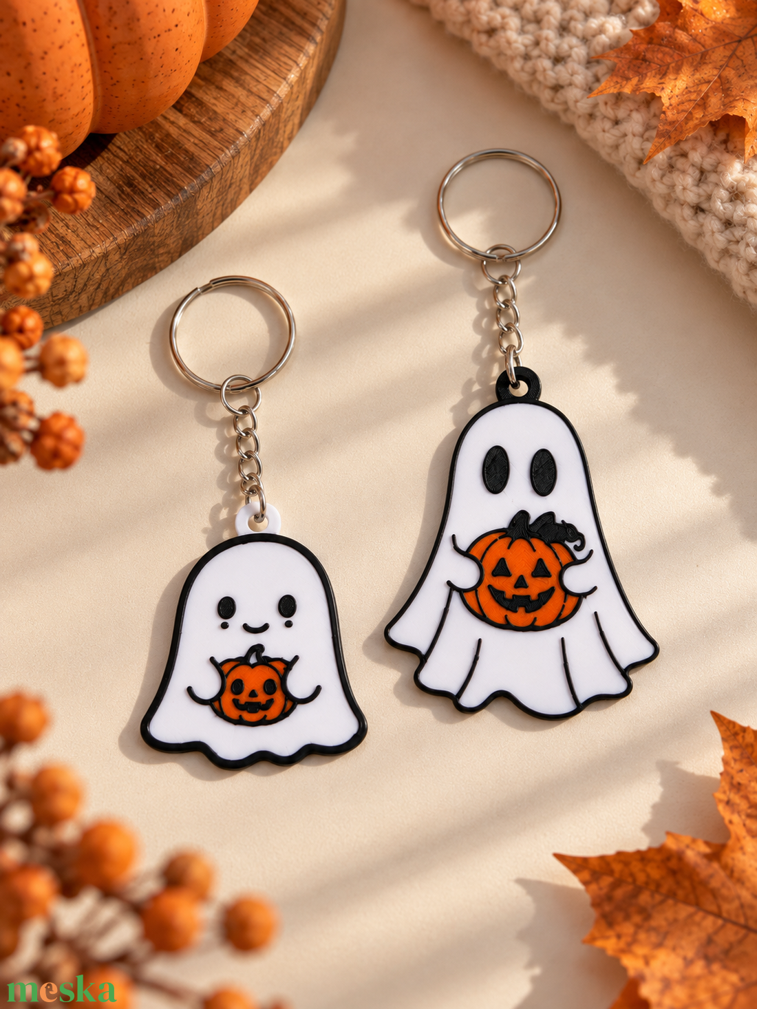 Halloween szellem kulcstartó szett 2 db � tökös figura, táskadísz - otthon & életmód - dekoráció - halloween - halloweeni ékszerek - Meska.hu