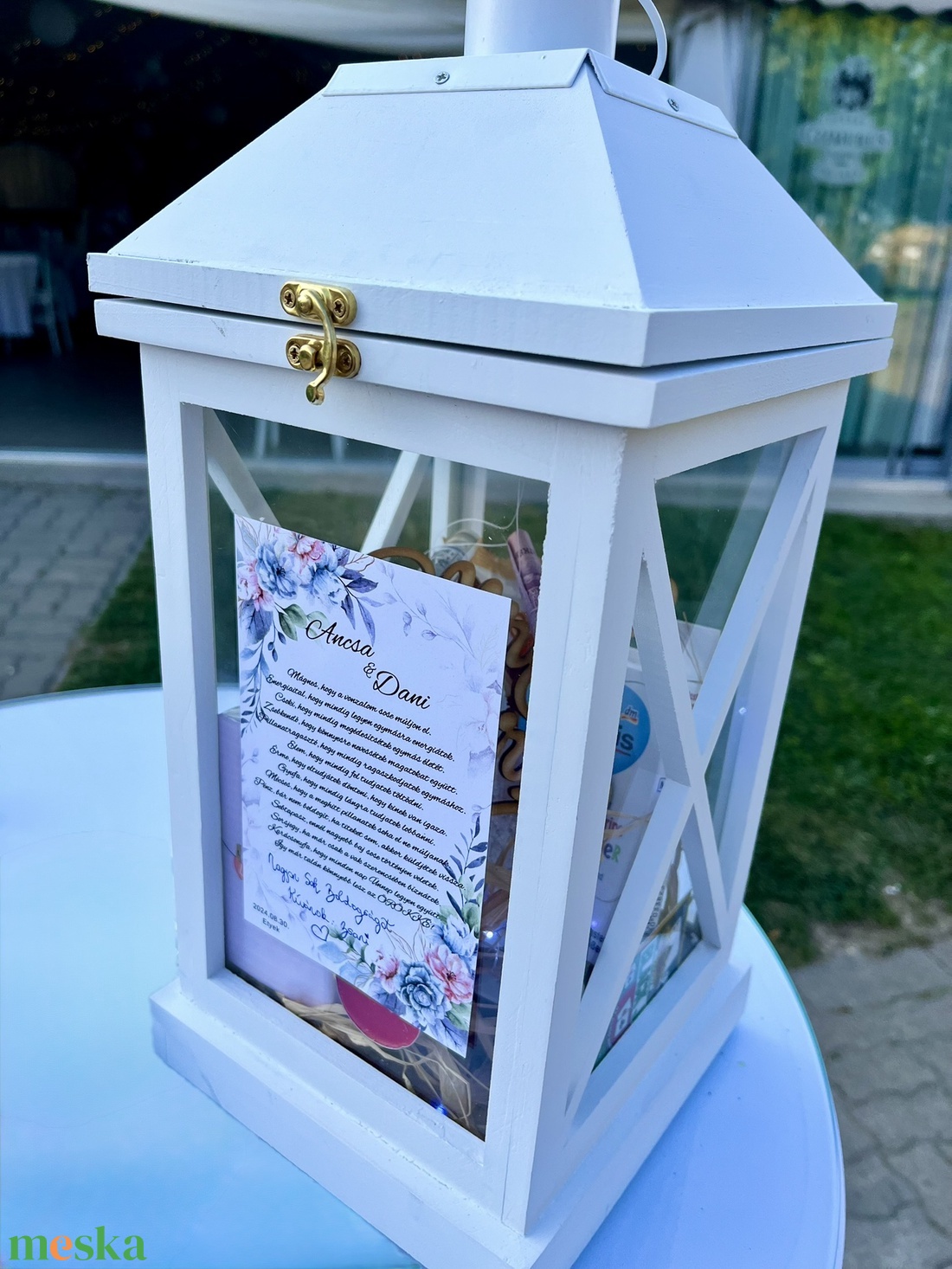 Kalligráfiával díszített nászajándék doboz  jókívánságokkal az ifjú párnak - esküvő - emlék & ajándék - nászajándék - esküvői pénzátadó doboz - Meska.hu