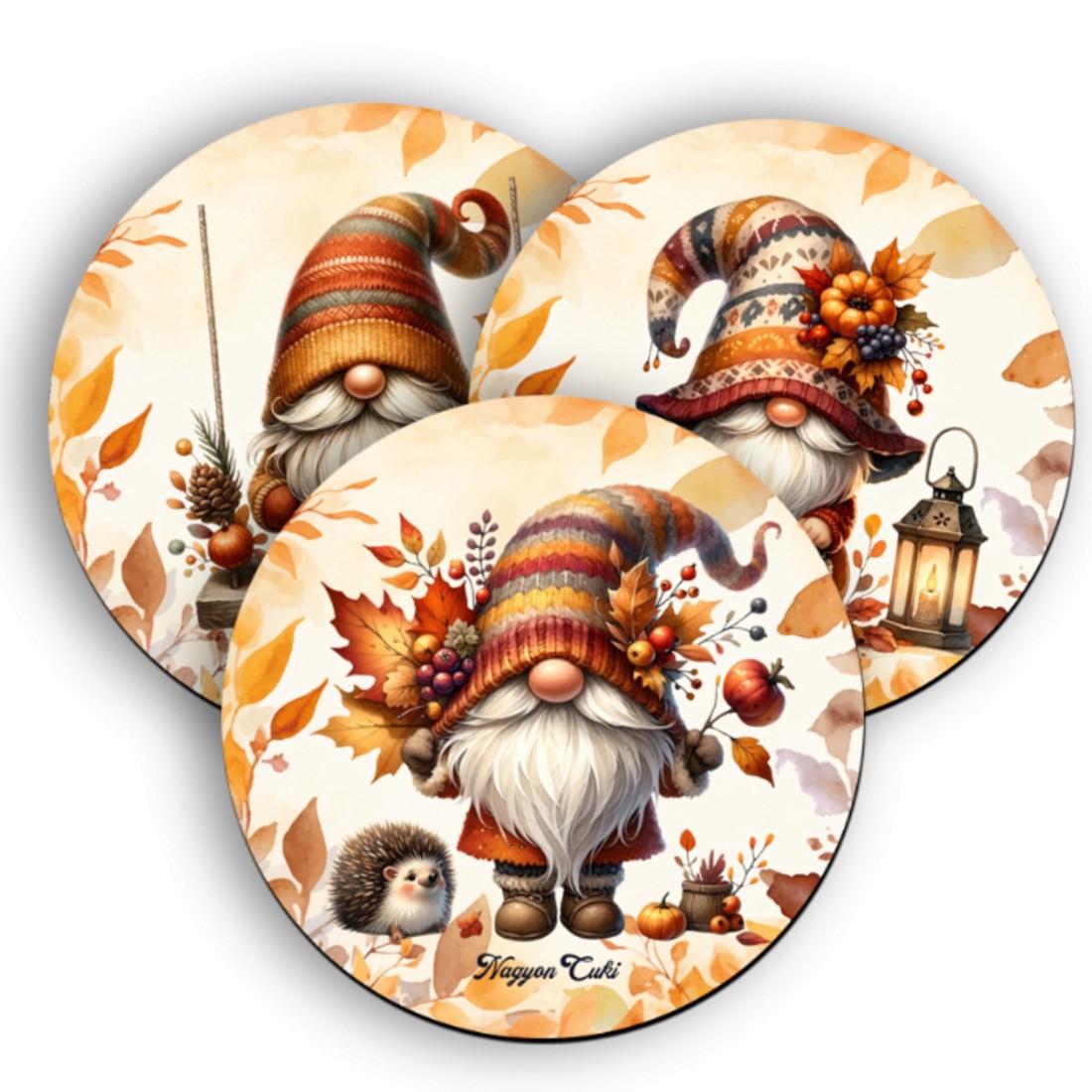3 db cuki őszi manó kör alakú alátét szett (#90) -  - Meska.hu