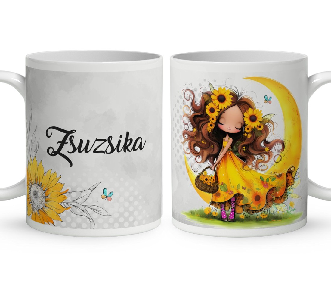 Névvel kérhető - Cuki Napraforgós tündérlány kosárral mintás bögre - otthon & életmód - konyhafelszerelés, tálalás - tálalás - bögre & csésze - Meska.hu