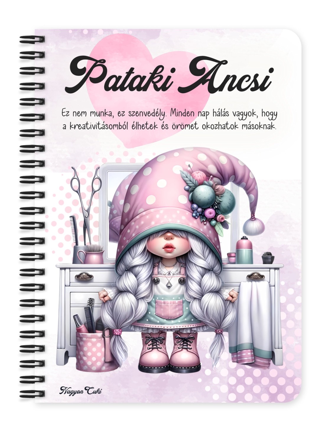 Személyre szabható - Fodrász manólány az asztalnál mintás A5-ös füzet - otthon & életmód - papír, írószer - jegyzetfüzet & napló - Meska.hu