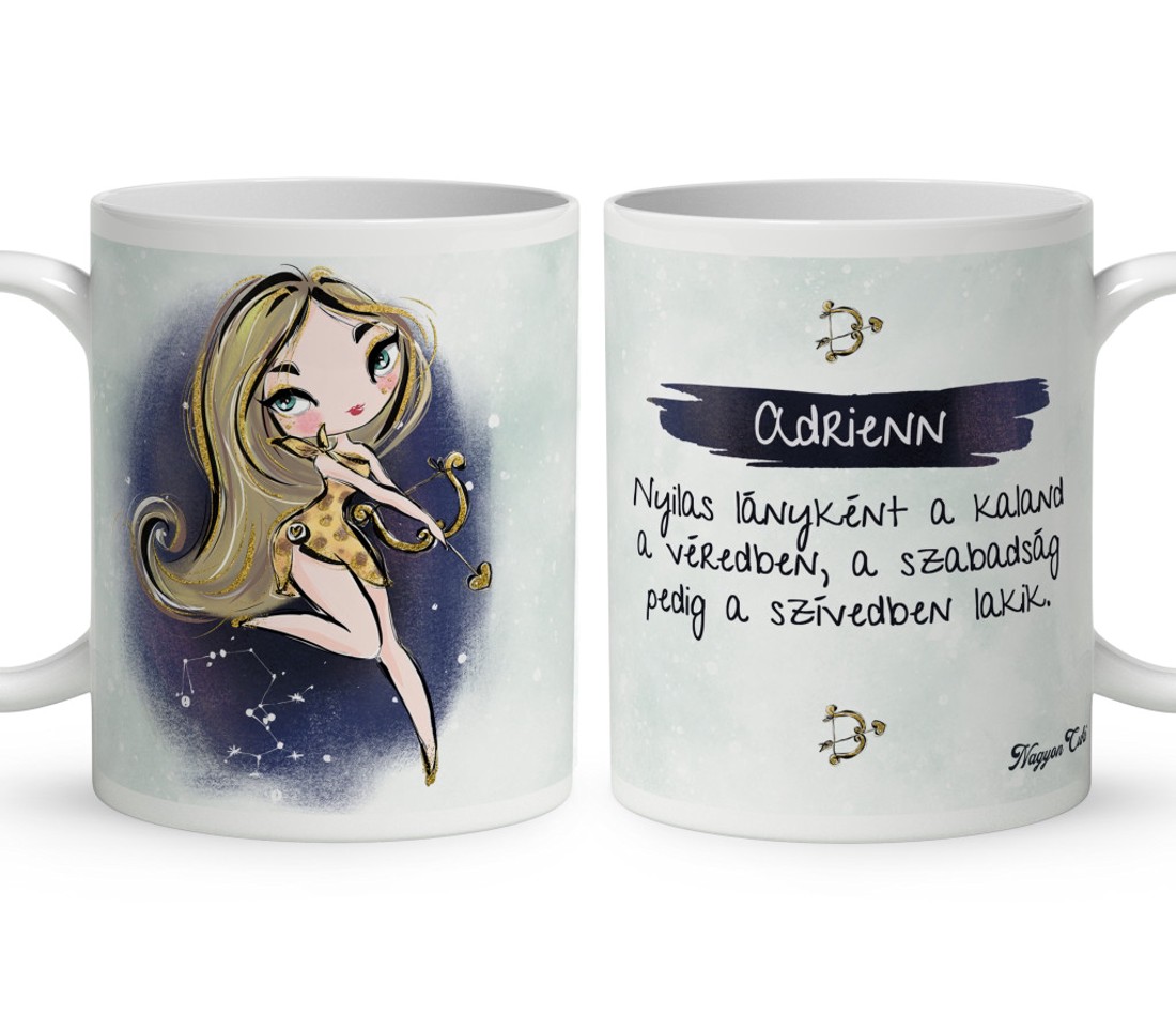 Személyre szabható - Szőke hajú Csini Nyilas lány mintás bögre - otthon & életmód - konyhafelszerelés, tálalás - tálalás - bögre & csésze - Meska.hu