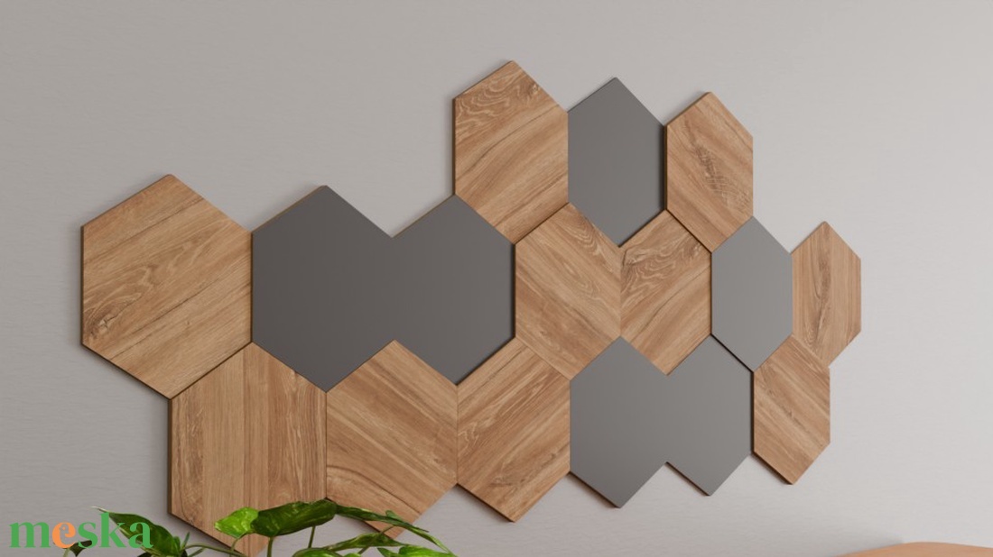 Modern Hexagon Falpanel Szett � 3D Térhatású Fa Antracit Dekor - otthon & életmód - dekoráció - fali és függő dekoráció - falra akasztható dekor - Meska.hu