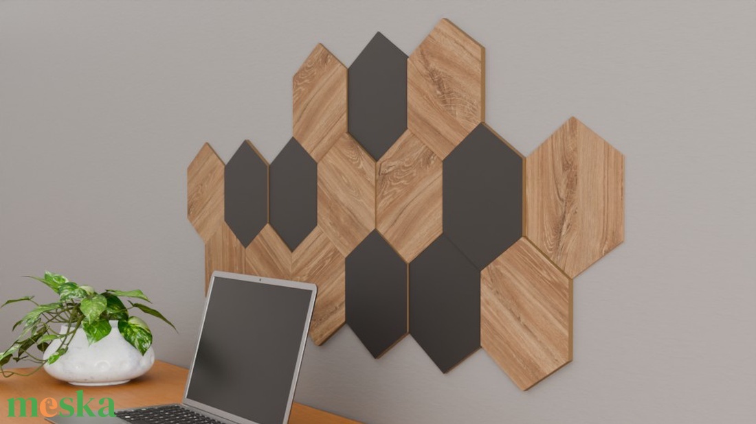 Modern Hexagon Falpanel Szett � 3D Térhatású Fa Antracit Dekor - otthon & életmód - dekoráció - fali és függő dekoráció - falra akasztható dekor - Meska.hu