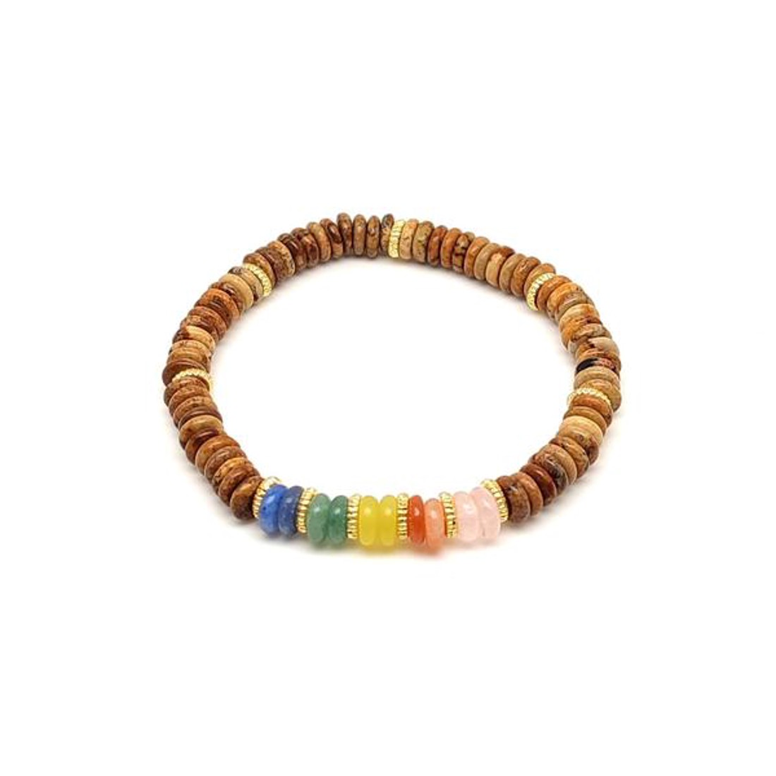 Kép jáspis ásvány karkötő 5 korong köves díszítéssel 62 mm - ékszer - karkötő - ásványkarkötő - Meska.hu