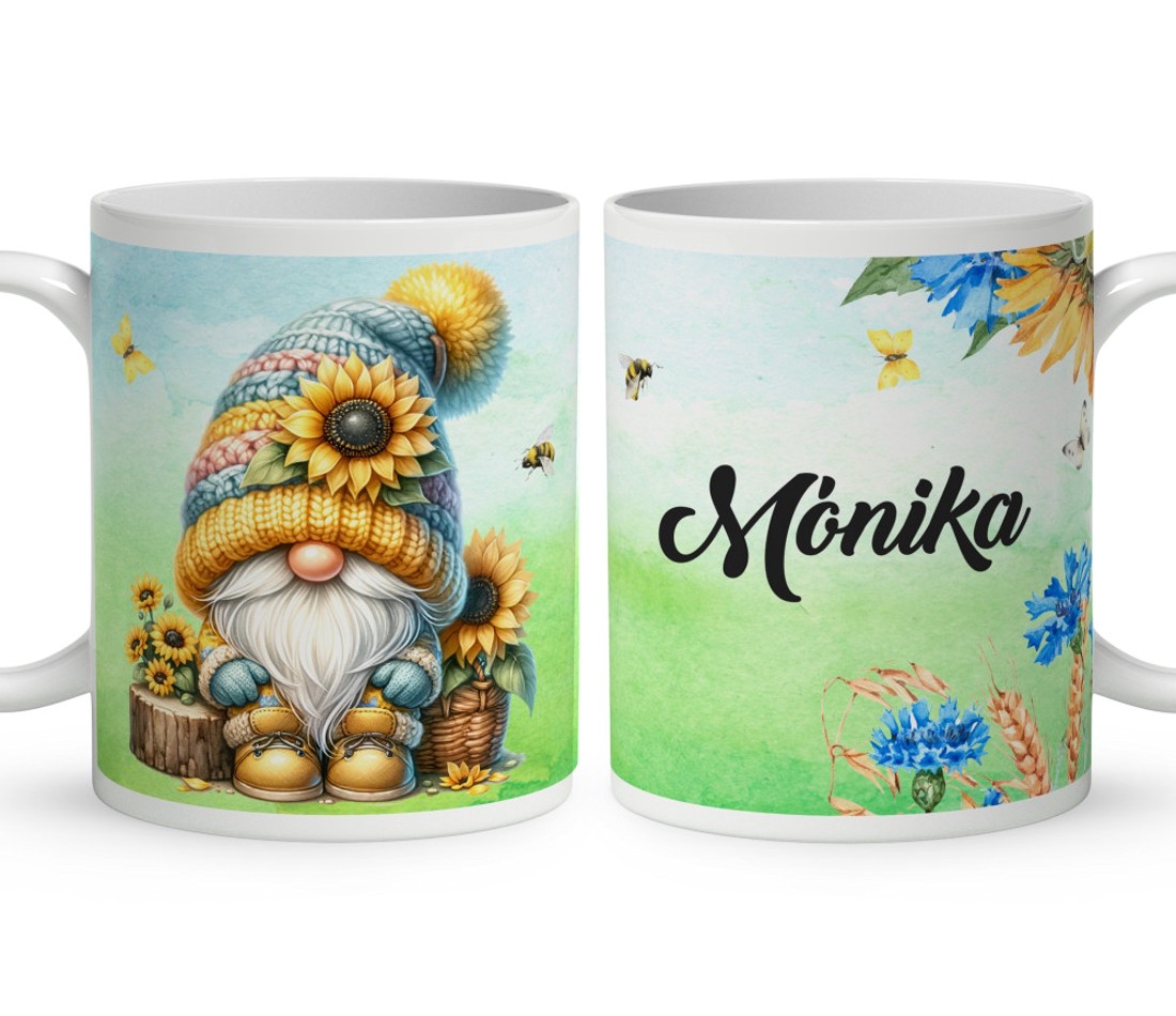 Névvel kérhető - Ülő napraforgós manó mintás bögre - otthon & életmód - konyhafelszerelés, tálalás - tálalás - bögre & csésze - Meska.hu