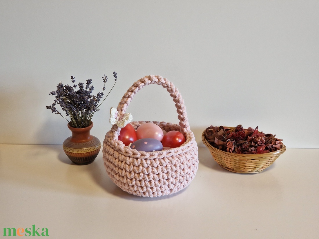  Kézzel horgolt húsvéti kosár  - ünnepi díszek, dekorációk - húsvéti díszek és dekorációk - húsvéti kosár - Meska.hu