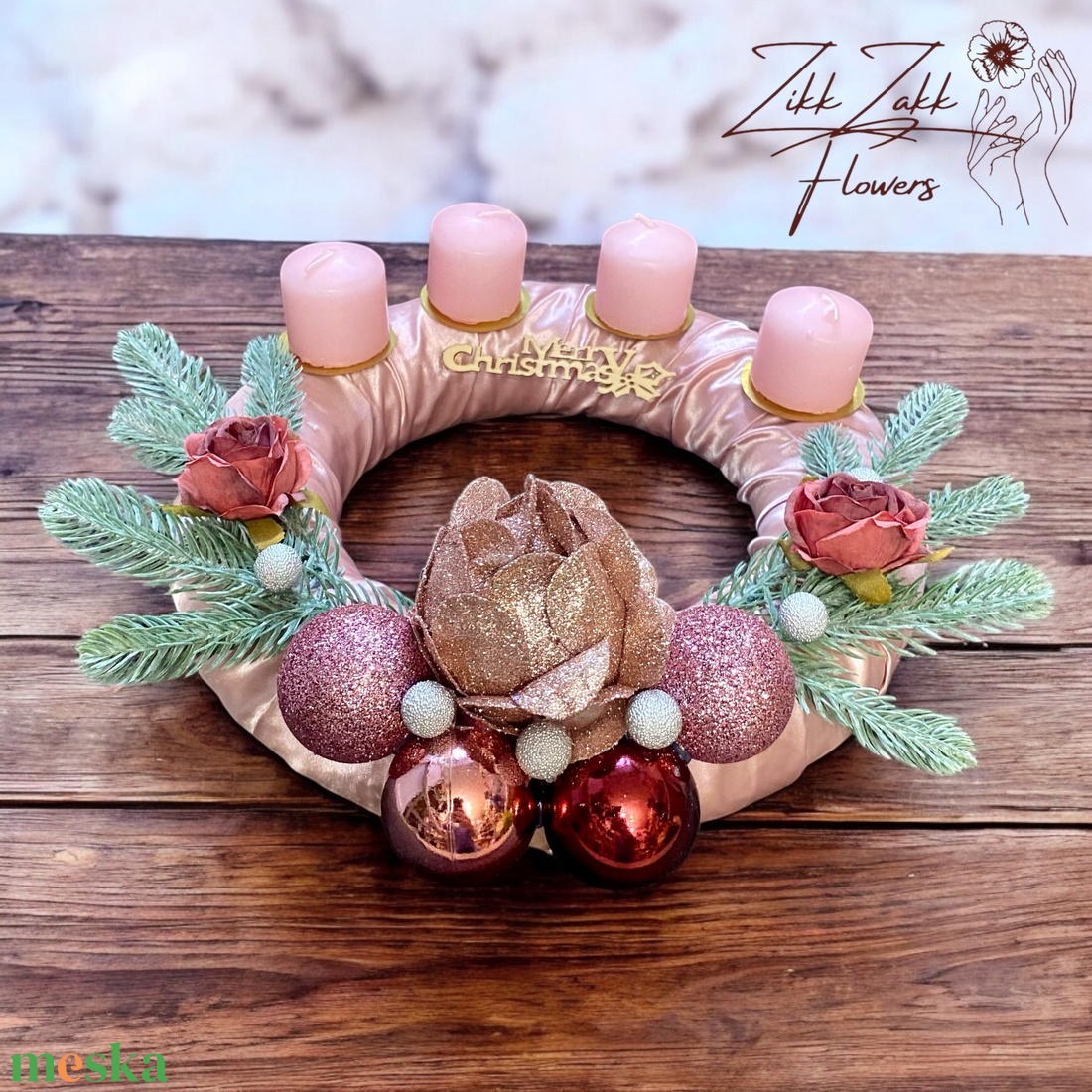 Rózsás Adventi Koszorú - karácsony - adventi díszek - adventi koszorú - Meska.hu