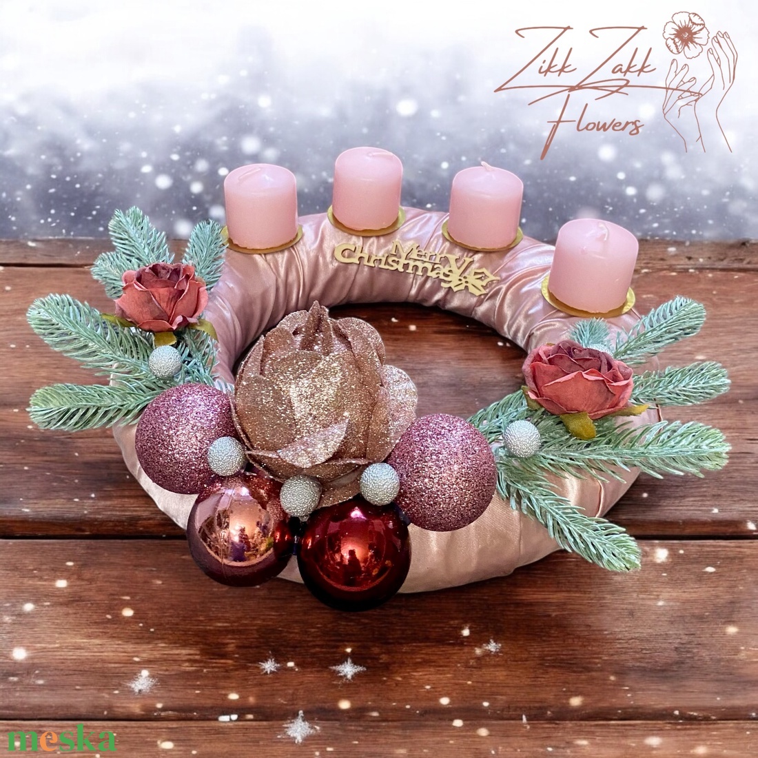 Rózsás Adventi Koszorú - karácsony - adventi díszek - adventi koszorú - Meska.hu