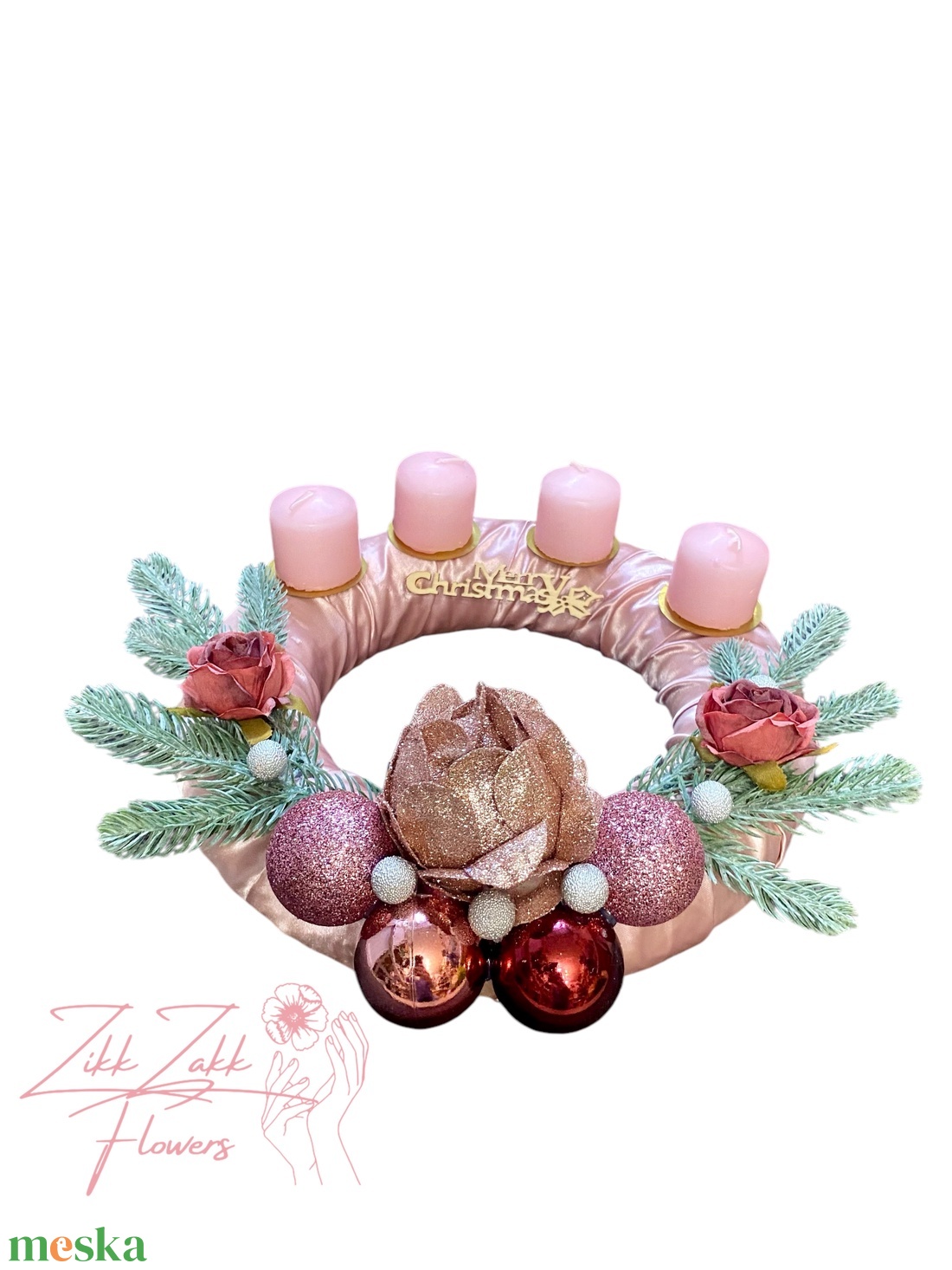 Rózsás Adventi Koszorú - karácsony - adventi díszek - adventi koszorú - Meska.hu