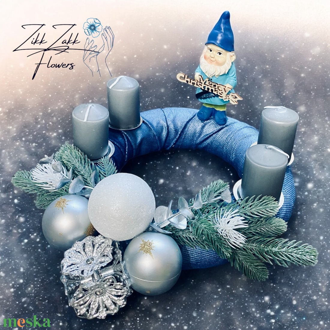 Kék Adventi Koszorú - karácsony - adventi díszek - adventi koszorú - Meska.hu