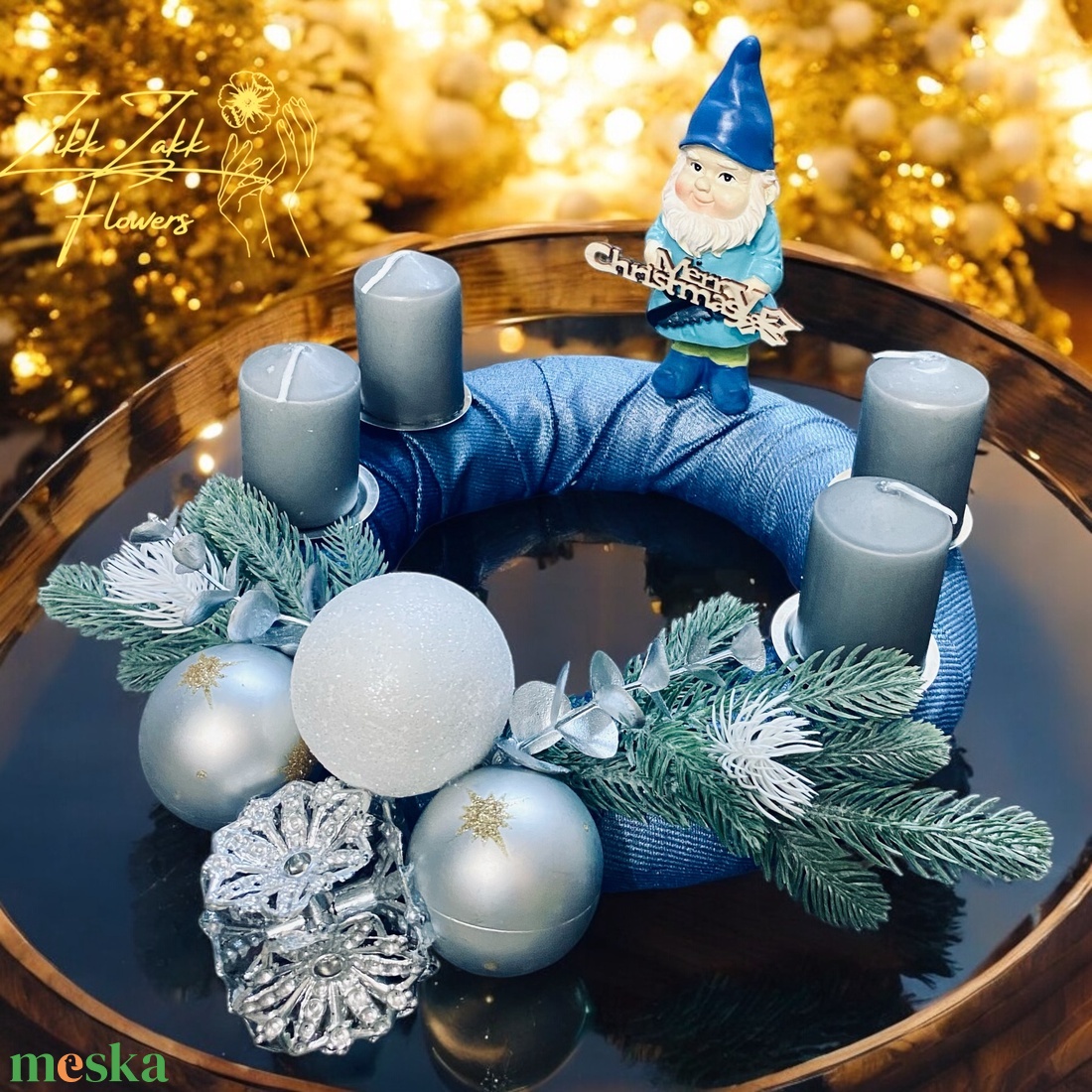 Kék Adventi Koszorú - karácsony - adventi díszek - adventi koszorú - Meska.hu
