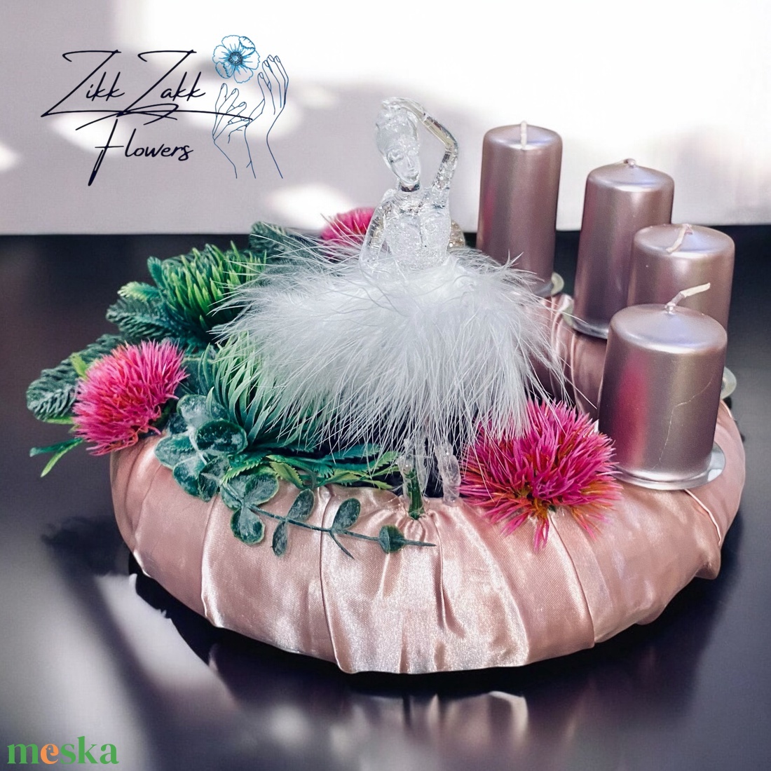 Rózsaszín Elegancia Adventi Koszorú - karácsony - adventi díszek - adventi koszorú - Meska.hu