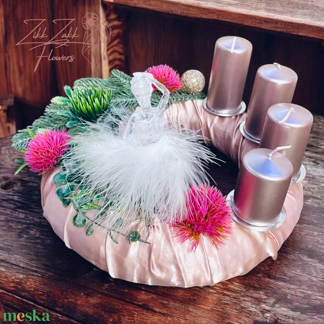 Rózsaszín Elegancia Adventi Koszorú - karácsony - adventi díszek - adventi koszorú - Meska.hu