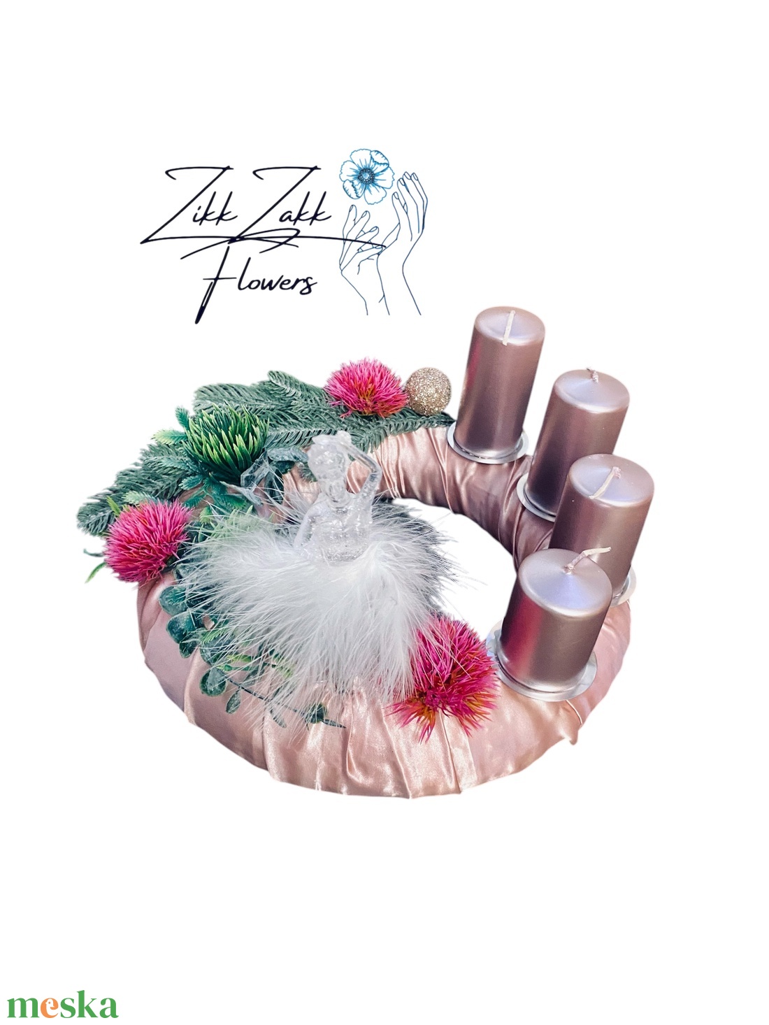 Rózsaszín Elegancia Adventi Koszorú - karácsony - adventi díszek - adventi koszorú - Meska.hu