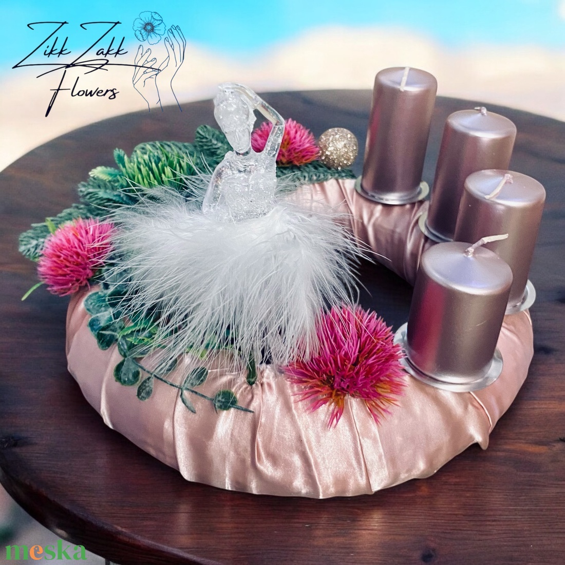 Rózsaszín Elegancia Adventi Koszorú - karácsony - adventi díszek - adventi koszorú - Meska.hu