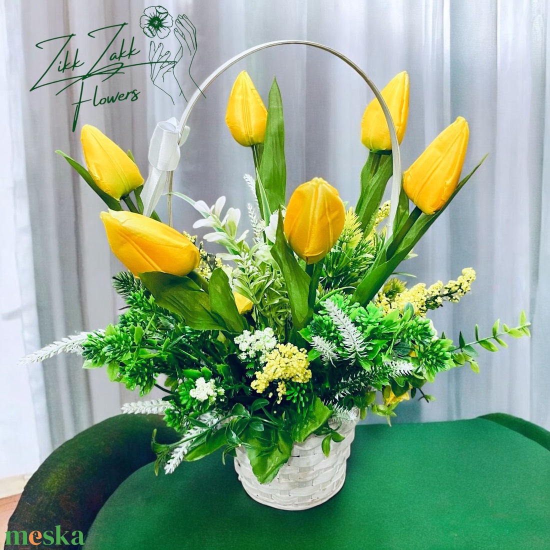 Sárga Tulipán Kosár - otthon & életmód - dekoráció - virágdísz és tartó - csokor & virágdísz - Meska.hu