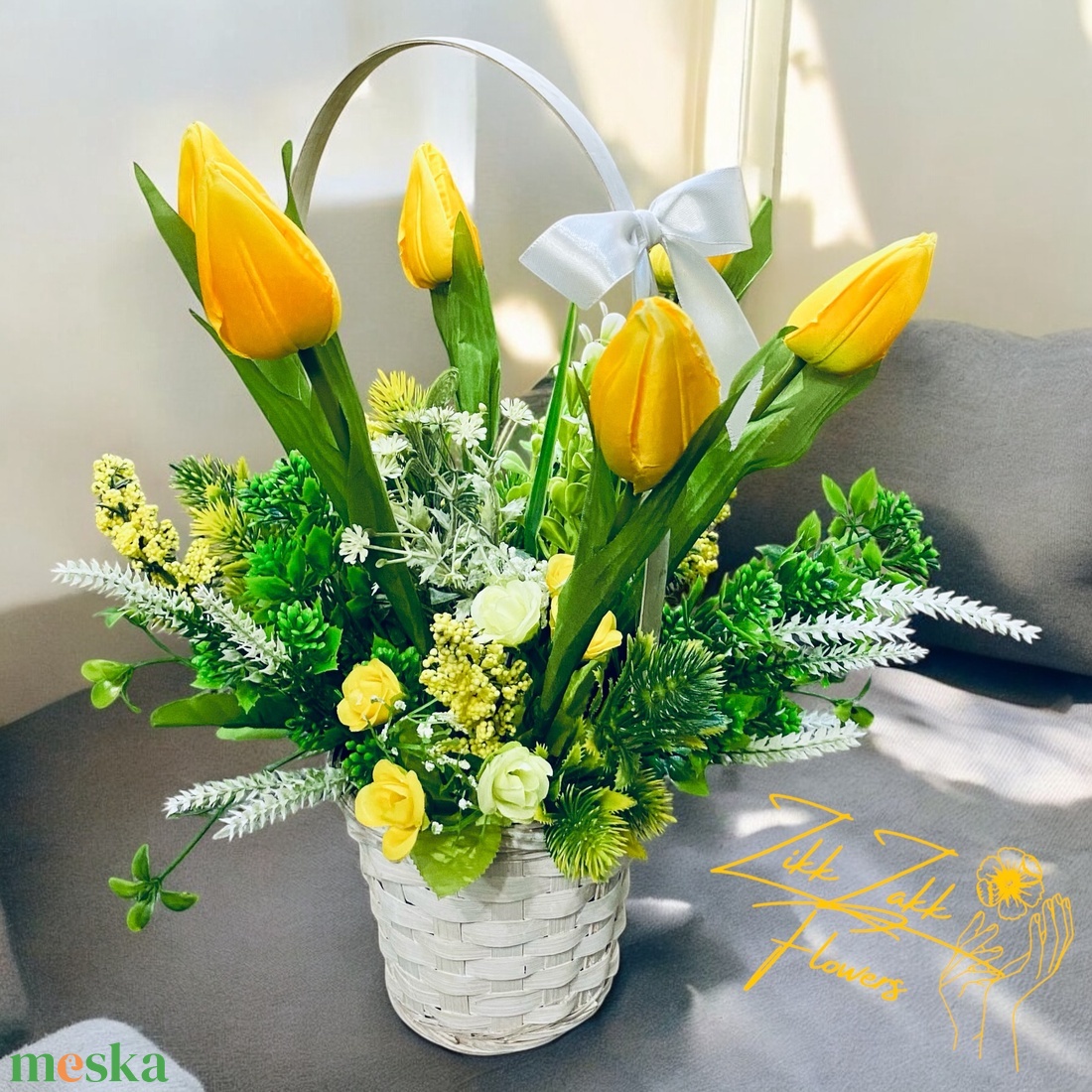 Sárga Tulipán Kosár - otthon & életmód - dekoráció - virágdísz és tartó - csokor & virágdísz - Meska.hu