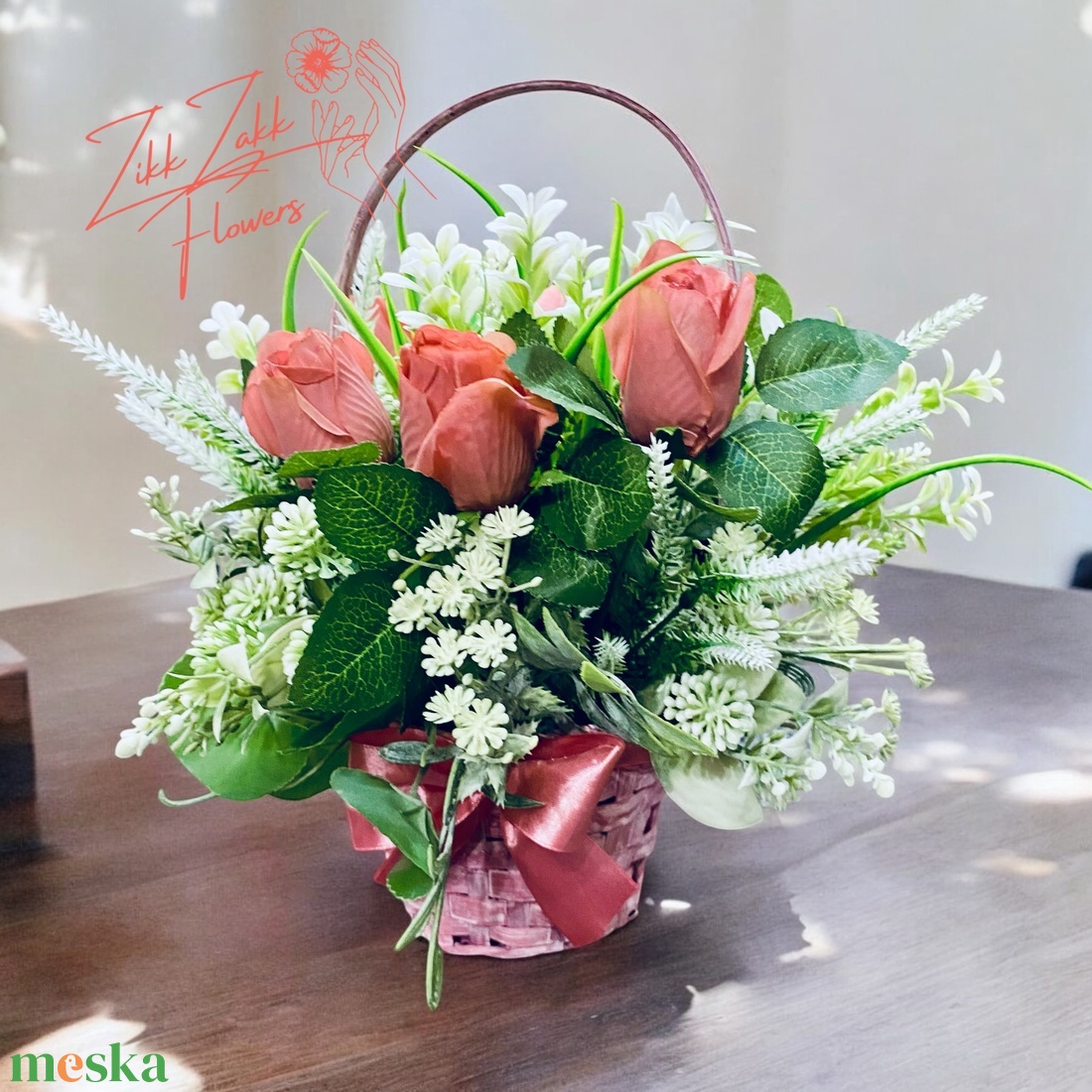 Rózsaszín Rózsa Kosár - otthon & életmód - dekoráció - asztal és polc dekoráció - asztaldísz - Meska.hu