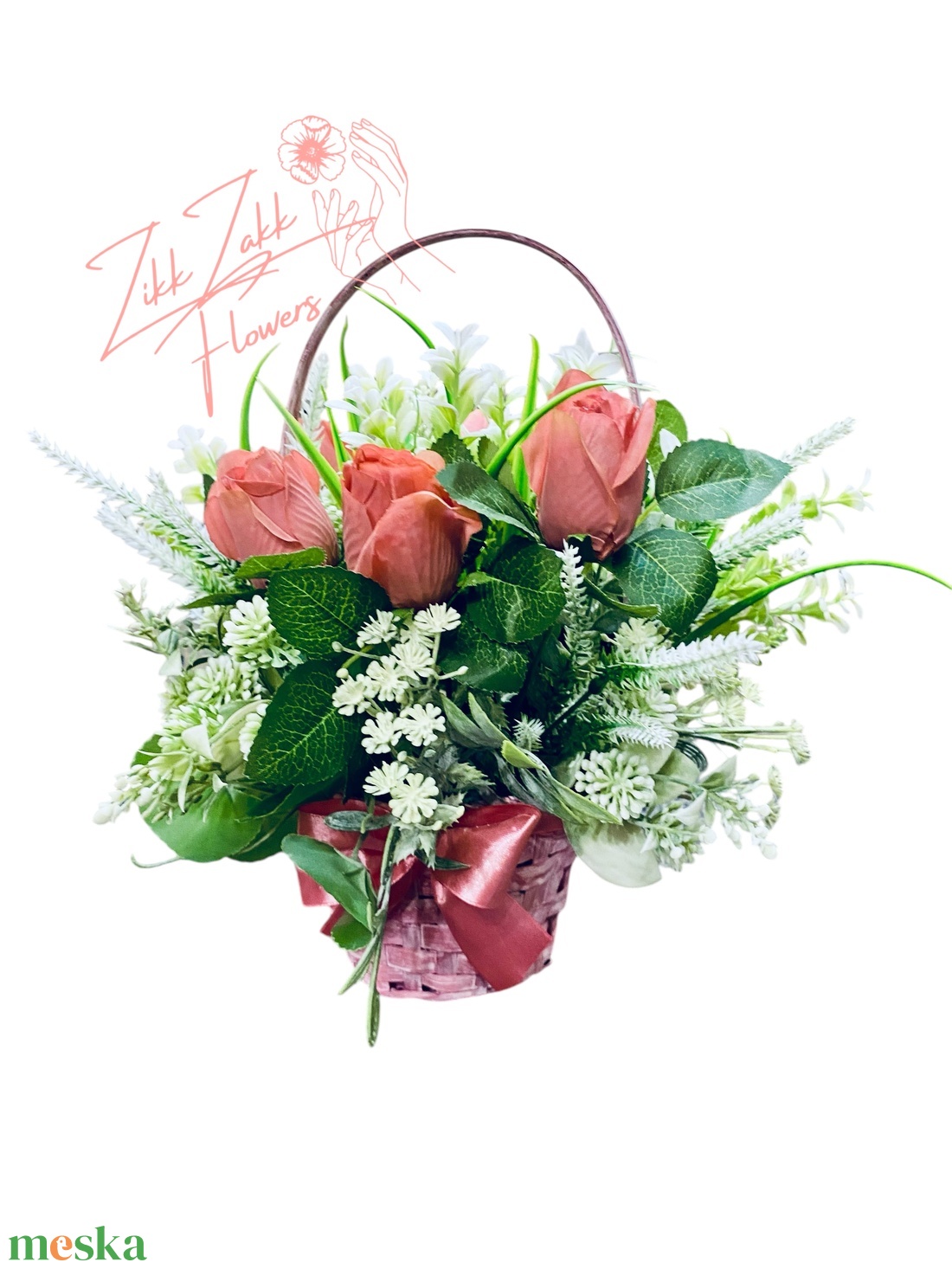 Rózsaszín Rózsa Kosár - otthon & életmód - dekoráció - asztal és polc dekoráció - asztaldísz - Meska.hu