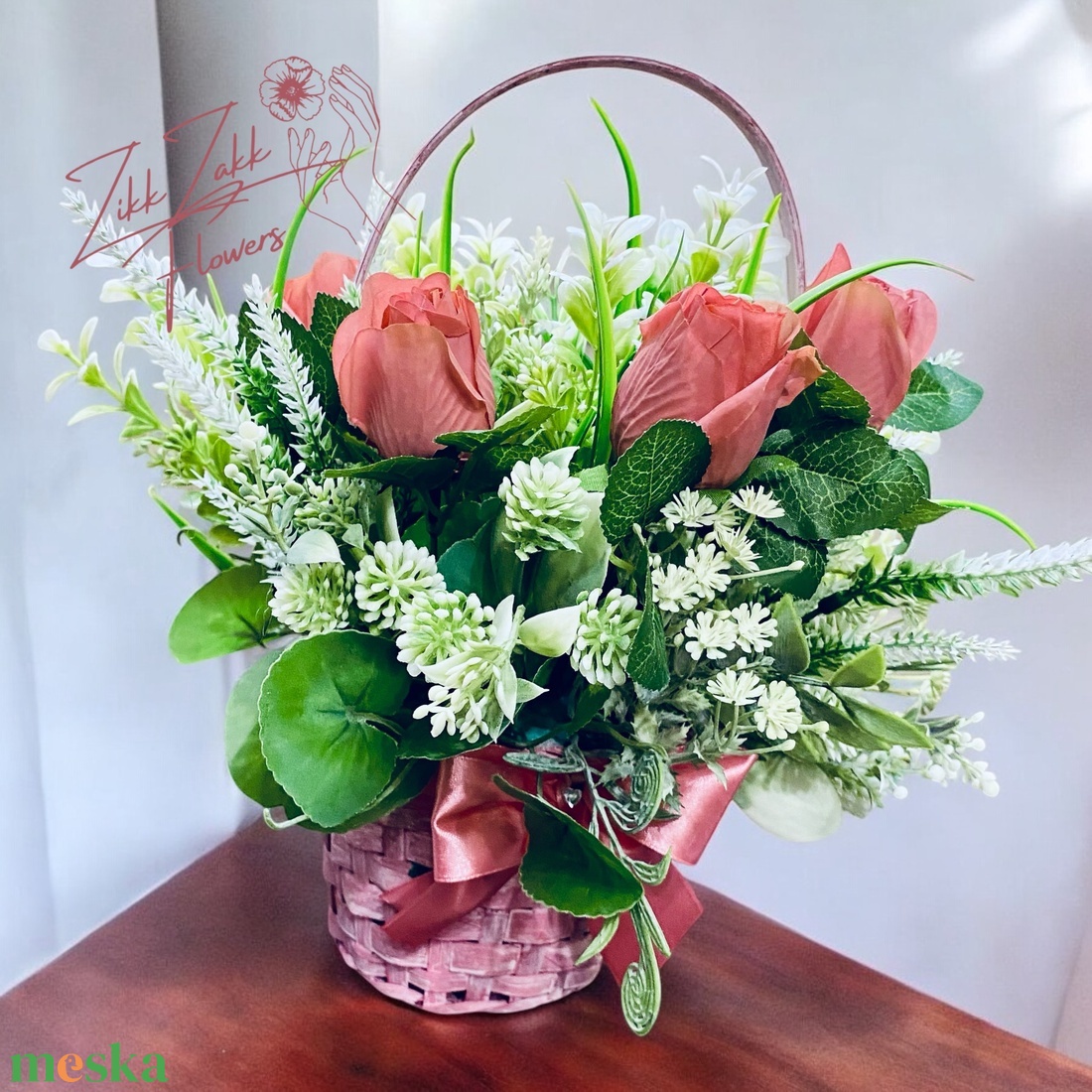 Rózsaszín Rózsa Kosár - otthon & életmód - dekoráció - asztal és polc dekoráció - asztaldísz - Meska.hu