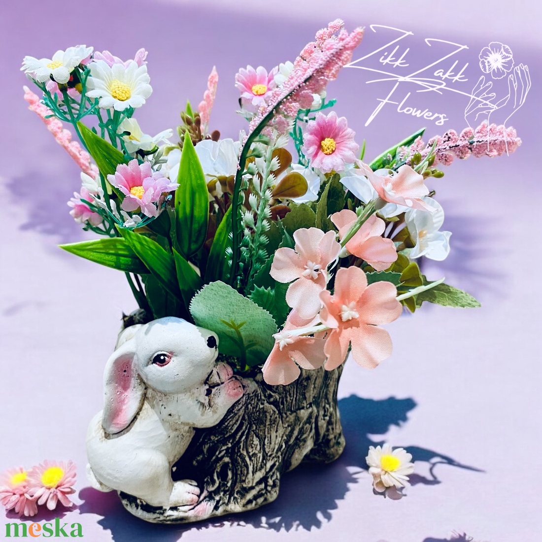 Nyuszi Virágkosár - otthon & életmód - virágdekoráció - virágok - virágcsokor - Meska.hu