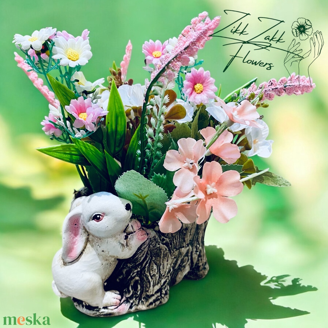 Nyuszi Virágkosár - otthon & életmód - virágdekoráció - virágok - virágcsokor - Meska.hu