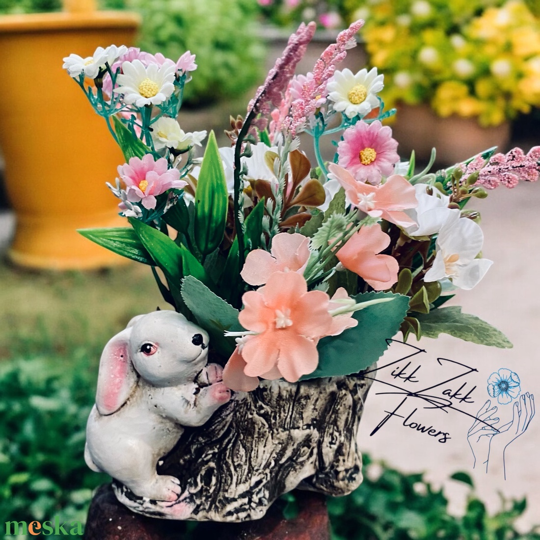 Nyuszi Virágkosár - otthon & életmód - virágdekoráció - virágok - virágcsokor - Meska.hu