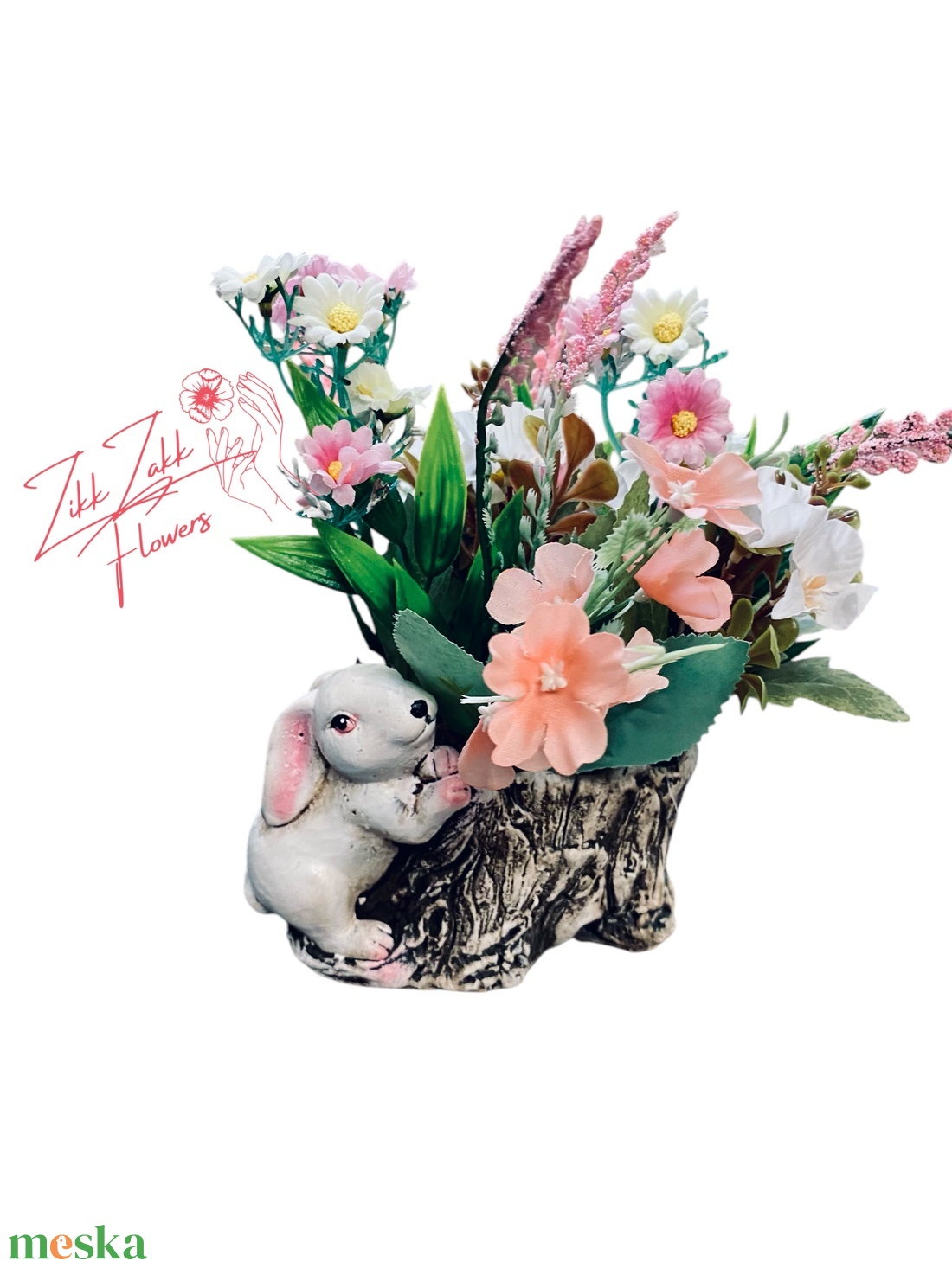 Nyuszi Virágkosár - otthon & életmód - virágdekoráció - virágok - virágcsokor - Meska.hu