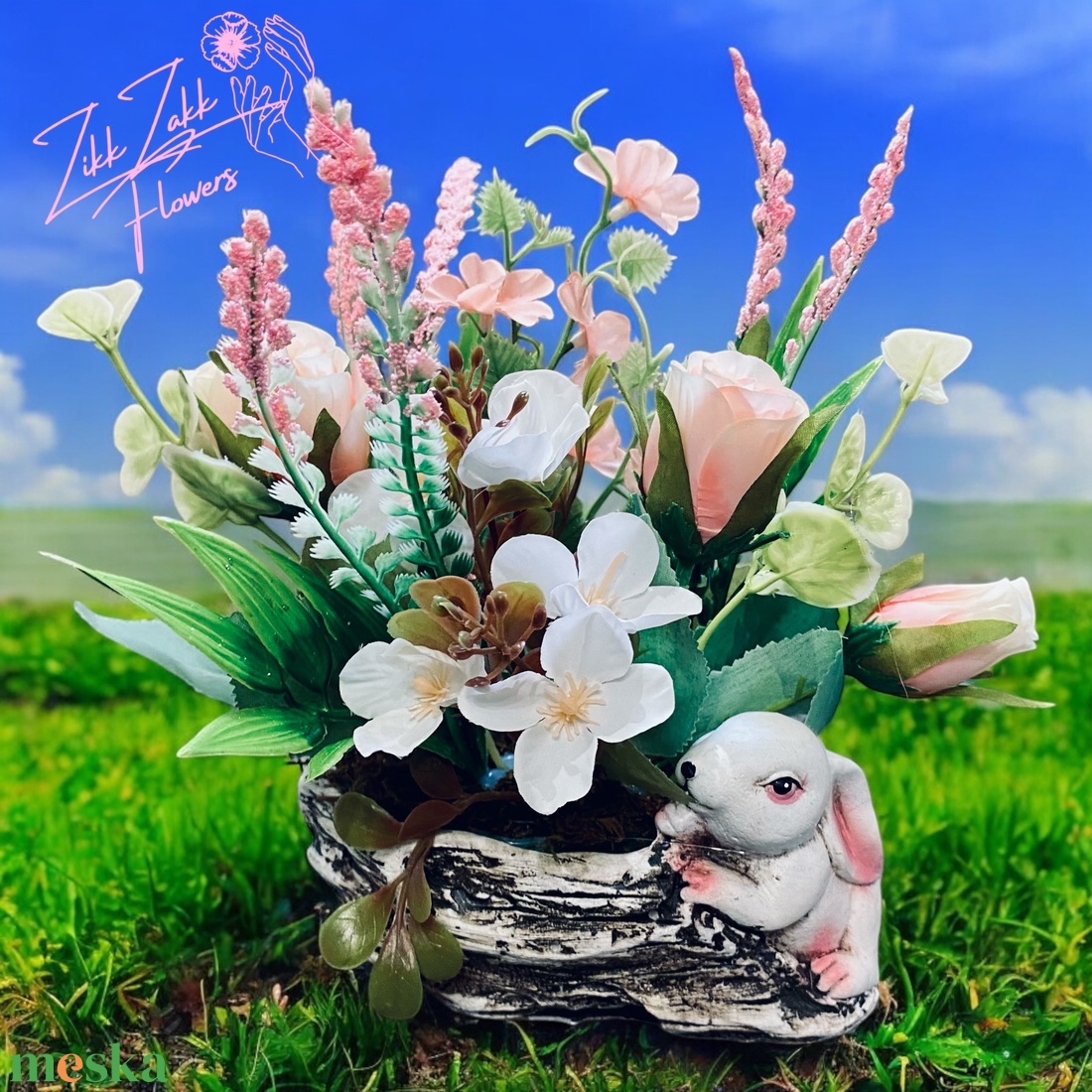 Aranyos Nyuszi Virágkosár - otthon & életmód - dekoráció - asztal és polc dekoráció - asztaldísz - Meska.hu