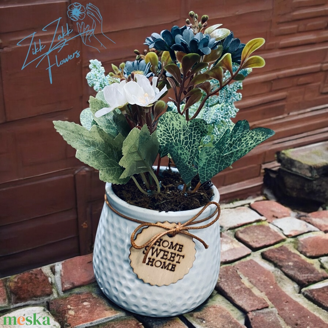 Otthon édes otthon virágkompozíció - otthon & életmód - dekoráció - virágdísz és tartó - cserép & kaspó - Meska.hu