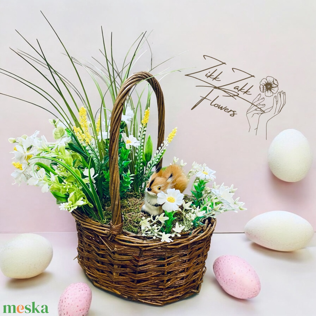 Virágos Mókus Kosár - otthon & életmód - dekoráció - asztal és polc dekoráció - asztaldísz - Meska.hu
