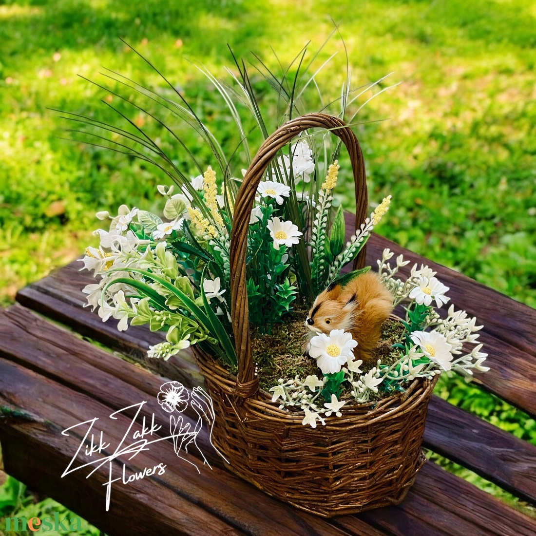 Virágos Mókus Kosár - otthon & életmód - dekoráció - asztal és polc dekoráció - asztaldísz - Meska.hu