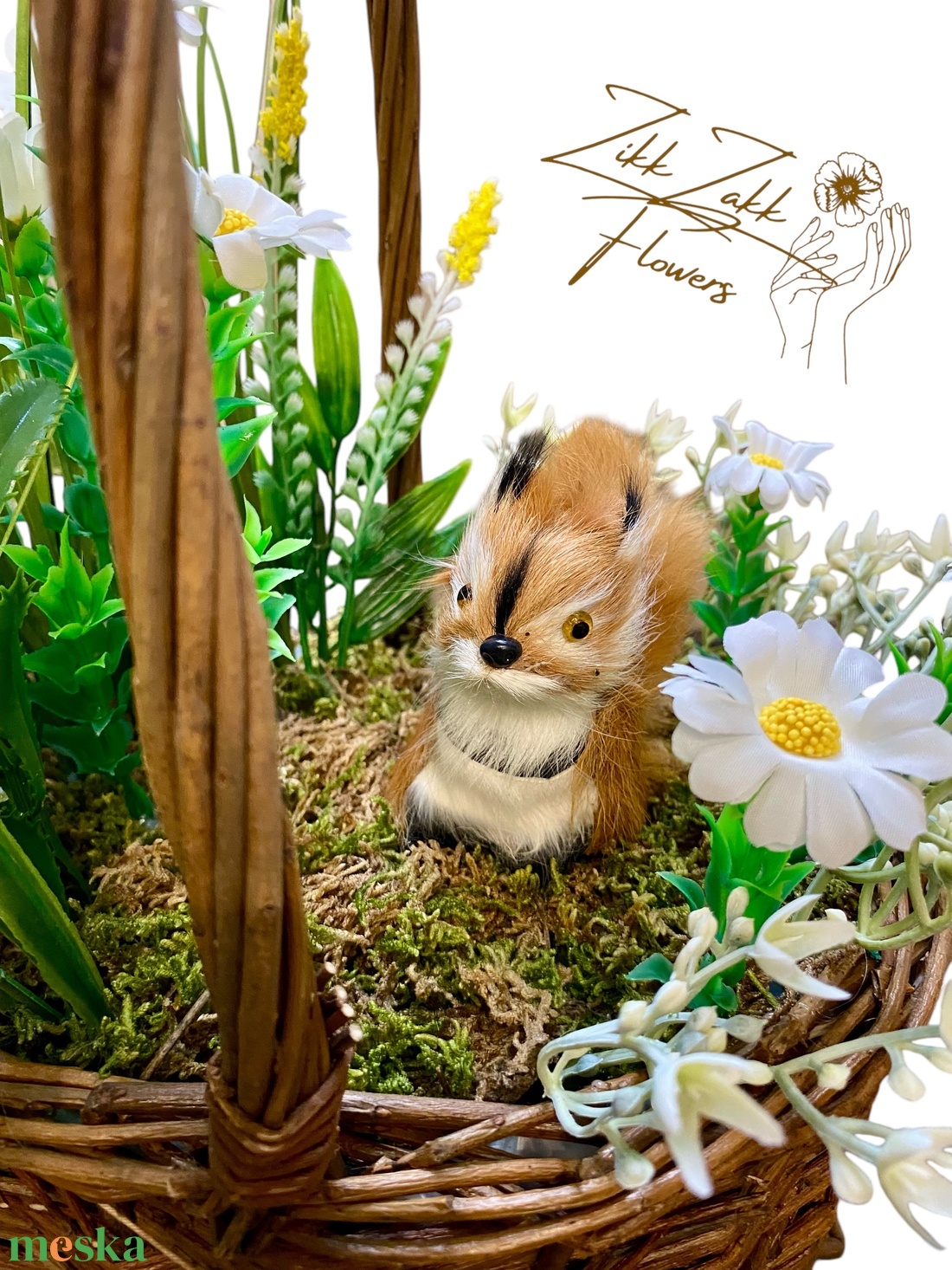 Virágos Mókus Kosár - otthon & életmód - dekoráció - asztal és polc dekoráció - asztaldísz - Meska.hu