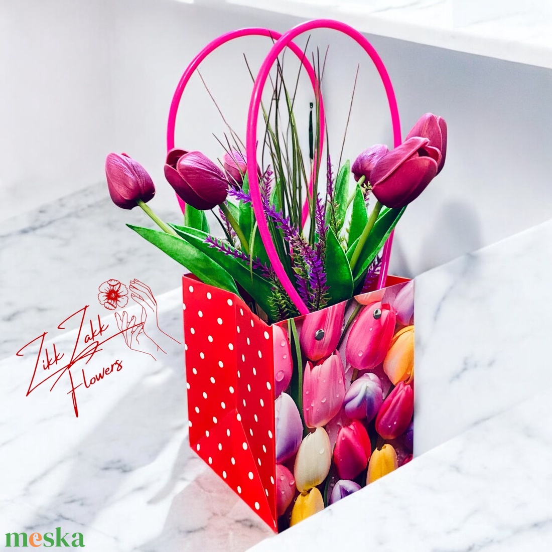 Pöttyös Tulipános Ajándék Táska - otthon & életmód - dekoráció - virágdísz és tartó - virágbox, virágdoboz - Meska.hu Pöttyös Tulipános Ajándék Táska - otthon & életmód - dekoráció - virágdísz és tartó - virágbox, virágdoboz - Meska.hu