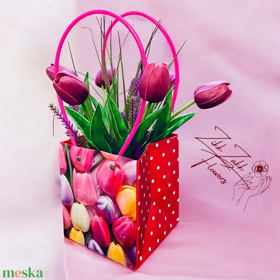 Pöttyös Tulipános Ajándék Táska - otthon & életmód - dekoráció - virágdísz és tartó - virágbox, virágdoboz - Meska.hu Pöttyös Tulipános Ajándék Táska - otthon & életmód - dekoráció - virágdísz és tartó - virágbox, virágdoboz - Meska.hu
